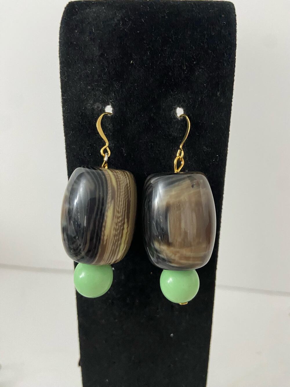 brown and light green bead earrings